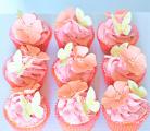 Strawberry cupcakes with flowers&butterflies